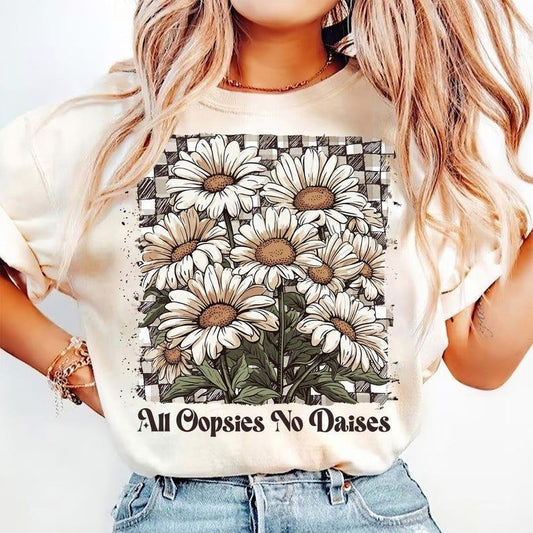 All Oopsies No Daisies tshirt, Trendy Vintage Floral Sublimation sweatshirt, Retro Wildflower Checkered tshirt, Cute Cottagecore Daisies, shirt for women, vintage graphic tees, summer see tshirt