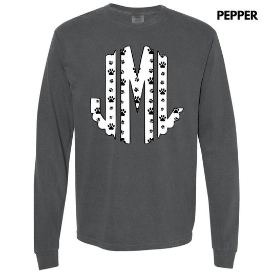 All Paws Monogram Long Sleeve Comfort Colors T-Shirt 'NLB'