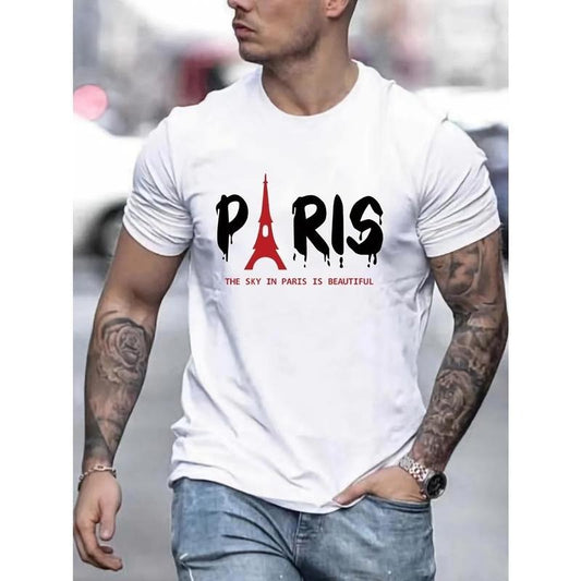 All-Season Parisian Chic Men's T-Shirt | Casual Eiffel Tower Crew Neck | Comfortable & Perfect Gift Made in USA