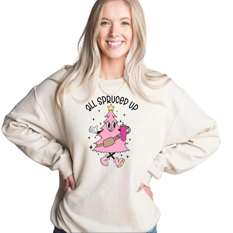 All Spruced Up Sweatshirt, Christmas Crewneck, Funny Christmas Tree Sweater, Cute Christmas Sweatshirt, Unisex Christmas T-Shirt, Gifts For Men Women, Short Sleeve Tee Sweatshirt, Xmas Shirts, Gifts For Secret Santa Womenswear Comfortable Fit