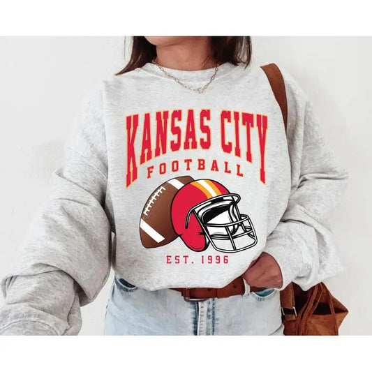 All Team Foottball Sweatshirt, Vintage Ash Grey Color Football Shirt, Classic Fit Unisex Sweater Long Sleeve Casual Cotton