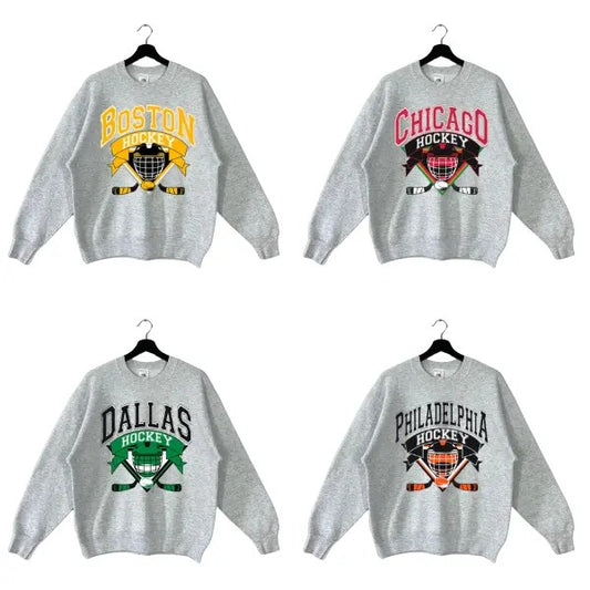 All Team Hockey Crewneck - Retro Ice Hockey Sweatshirt for Game Day Fans