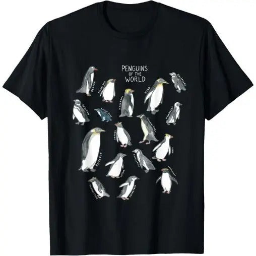 All types of penguins in the world watercolour T-Shirt Lightweight, Classic fit, Double-needle sleeve and bottom hem  Made in USA
