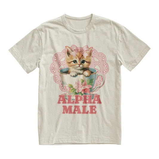 Alpha Male Funny Kitten Tshirt, Funny Cat Meme Shirt Cotton Menswear
