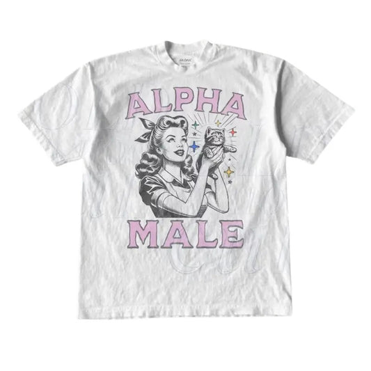 Alpha Male Kitten Retro Graphic T-Shirt, Vintage 1940 Pop Women Holding Kitten Shirt, Funny Sarcastic Cat Shirts, Cat Lovers Unisex Shirt