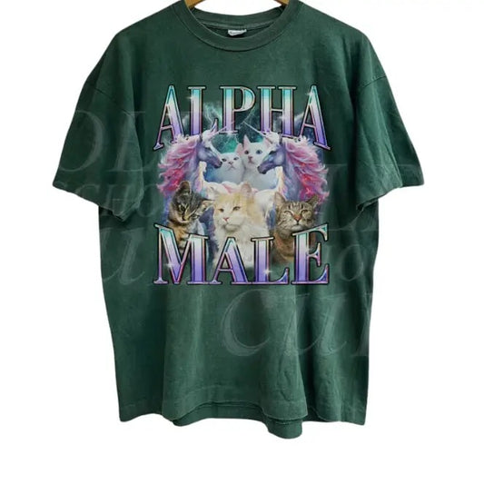 Alpha Male Unicorn Cat Ironic Vintage 90s T-Shirt, Retro Funny Rainbow Unisex Tshirt,, Funny Weird Meme Shirt, Funny Cat Tee, Offensive Tees, graphic tees, meme shirts, vintage clothing, unhinged shirts, men's vintage tees