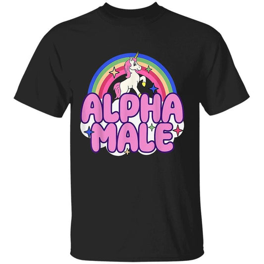 Alpha Male Unicorn T-Shirt, Funny Sarcastic Ironic Tee, Weird Y2K Humor Graphic Shirt, Quirky Meme Tee for Men Women