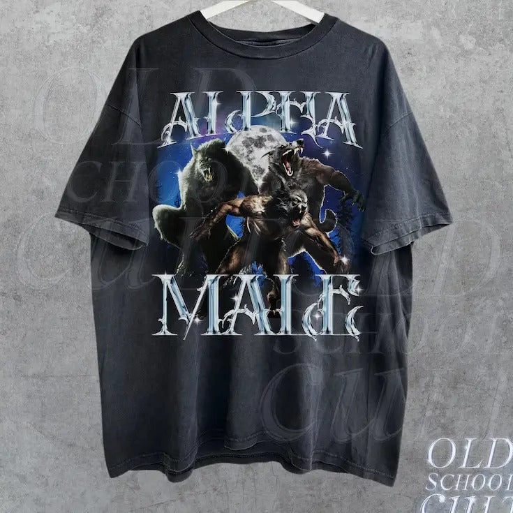 Alpha Male Vintage 90s T-Shirt, Retro Meme Tee, Alpha Wolf Shirt Classic Cotton Top