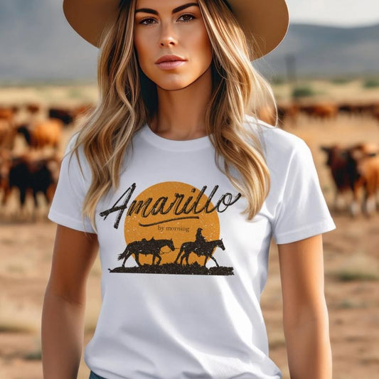 Amarillo  Southwest montana tee Cow Print Graphic Tee Country Western Tshirt cowgirl  shirts southern Fabric Top Womenswear Check Cute Streetwear Soft T-Shirt Medium Solid