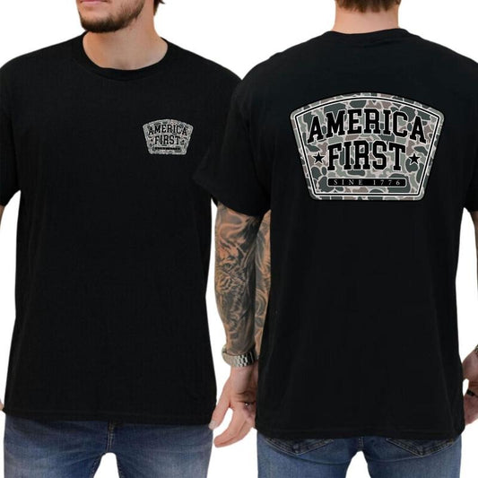 America First Duck Camo T-shirt Hunting Camo Shirt Outdoor Life Soft Fabric Short Sleeve Shirt