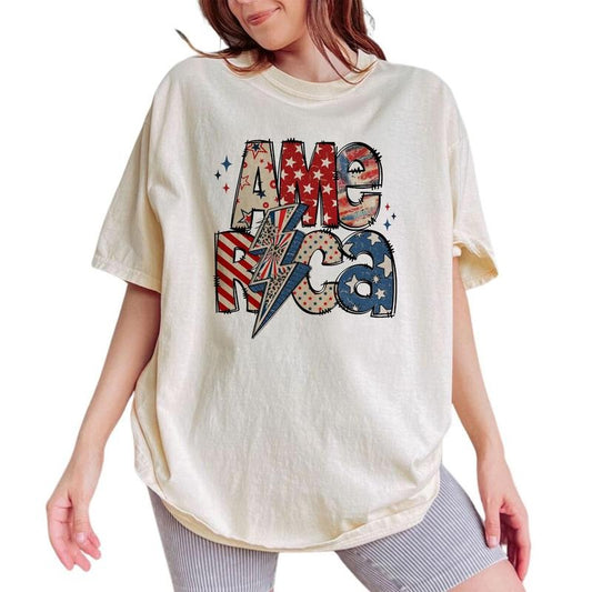 America Graphic Design Tee, Fourth of July Tee Women, Patriotic Unhinged Shirt, Vintage USA Flag T-shirt, Comfy Oversized Graphic Tee, Gift For Women, Tops For Women, Womenswear Cotton Fabric Relaxed Chic Style