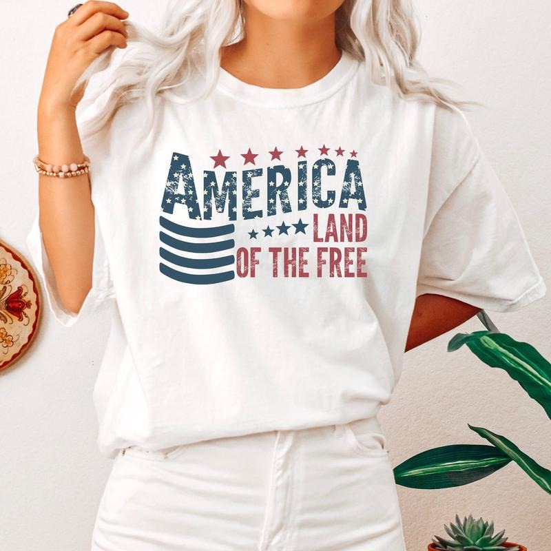 America, Flag, Land Of The Free Patriotic USA Vintage Tshirt, Women's Crew Neck, Crewneck