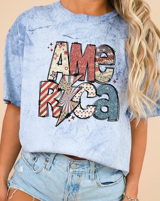 America, Patriotic, Lightening Bolt, Patterns, Patch, Color Blast, Comfort Colors Tshirt, Women's Comfort Color Tee, Tshirt