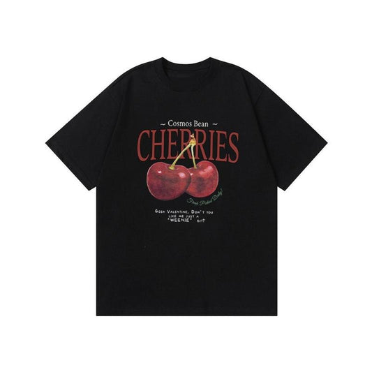 American Cherry Print Cotton T-shirt Gift for Her, All Sizes Tee Top Womenswear Underwear Streetwear