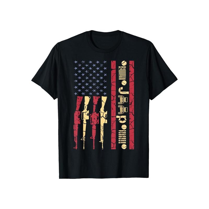 American Flag & Gun Distressed Cotton T-Shirt for Men - Perfect Gift for Dad, Husband, Grandpa | S-XXXL, Black made in usa
