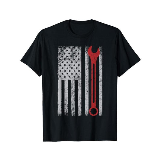 American Flag & Mechanic Tools Graphic Tee - 100% Cotton, Breathable Casual T-Shirt for Men, Perfect for Casual Attire made in usa