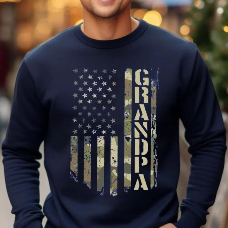 American Flag Camouflage Grandpa Shirt, Grandpa Hoodiee, Fathers Day Gift For Grandpa, Papa Sweatshirt, Unisex Crewneck Pullover Tee, Crewneck Top