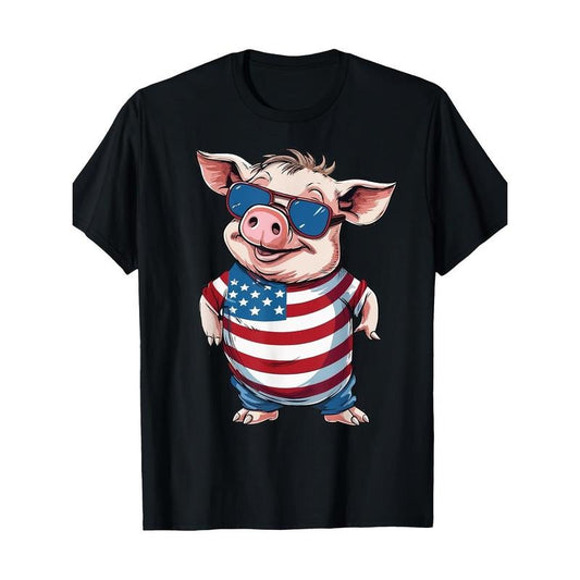 American Flag Pig Graphic Tee for Men - Soft Cotton, Comfort Fit, Perfect Gift for Dad, Mom, Boyfriend, Girlfriend on Thanksgiving & Christmas made in usa