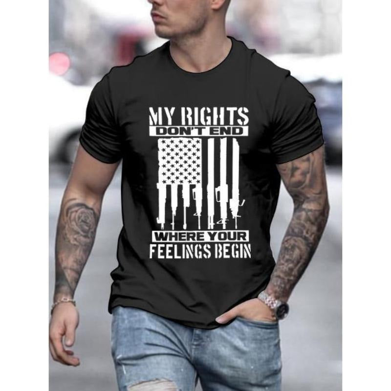 American Flag Print, Men's Round Crew Neck Short Sleeve, Simple Style Tee Fashion Regular Fit T-Shirt, Casual Comfy Breathable Top For Spring Summer Holiday Leisure Vacation Men's Clothing As Gift Made in USA