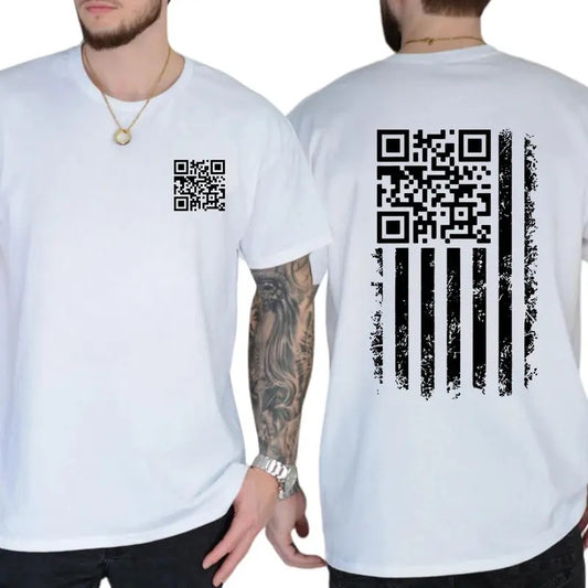 American Flag Trump Dance T-shirt - QR Code Funny Graphic Tee for Unisex, Ideal Gift for Any Occasion