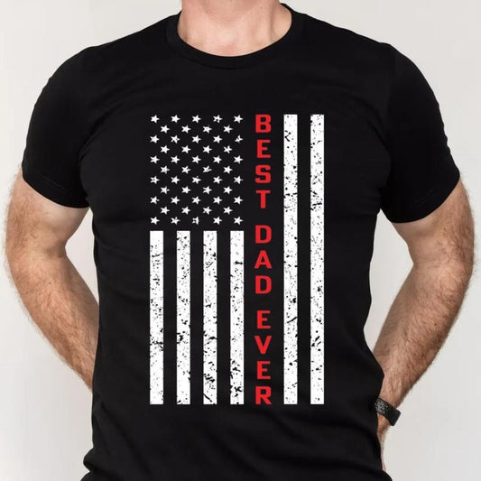 American Flag Tshirt For Men, Best Dad Ever Shirt, Cool Dad Tee, Fathers Day Gift, Dad Gift From Daughter Son, Short Sleeve Crew Neck Top, Casual Clothing Men's Letter Print Round Neck Tee funny father day t-shirt