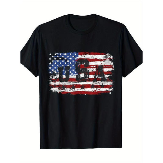 American Flag USA United States Of America Patriotic Team T-Shirt- 100% Cotton 220g made in usa