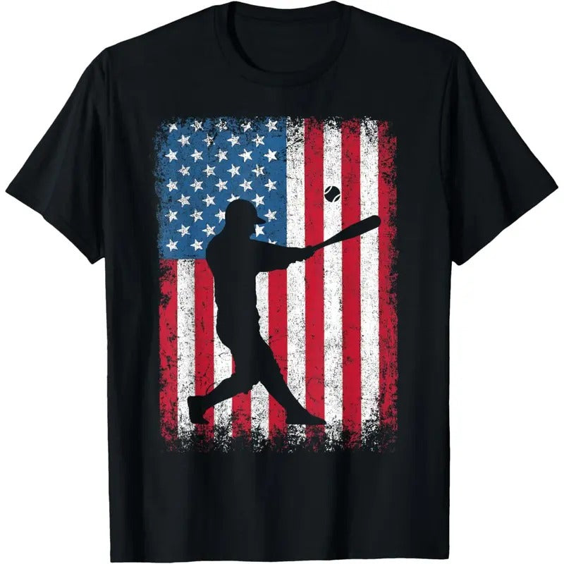 American Flag Vintage Baseball Flag T-Shirt Dad Mom Tee T-Shirt made in usa