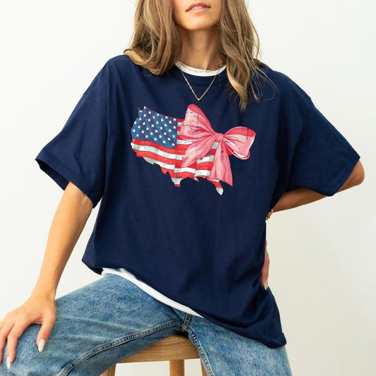 American Flag, Bow, Ribbon, Coquette, USA, Independence, Day, Retro, Vintage, Tshirt, Women's Comfort Color Tee, Tshirt