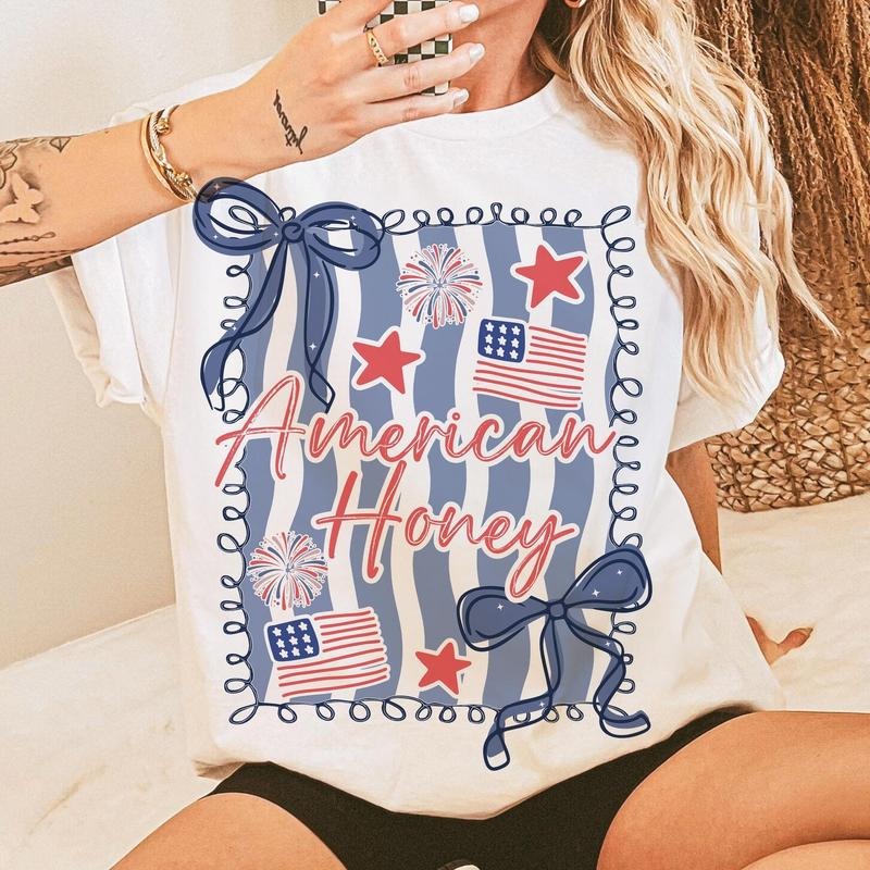 American Honey Coquette Land of the Free Shirt, Preppy 4th of July Girly Memorial Day Tee, Vintage USA Independence Day Gift