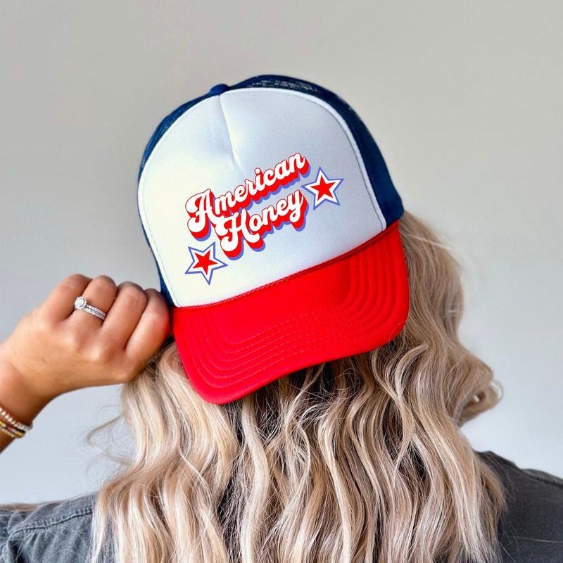 American Honey, Patriotic, Snapback Trucker Hat, America, USA, Independence Day, Patriotic Cap for Women, Sassy Graphic Hats