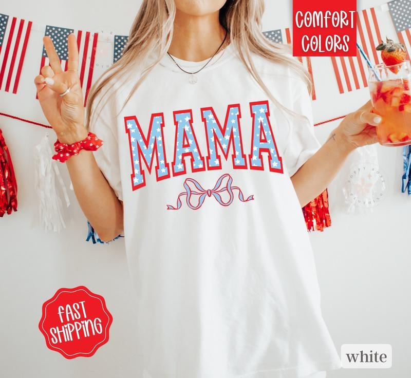 American Mama Shirt Comfort Colors, July 4th Mama Shirt, USA Oversized Graphic Tshirt, Patriotic MAMA Tshirts