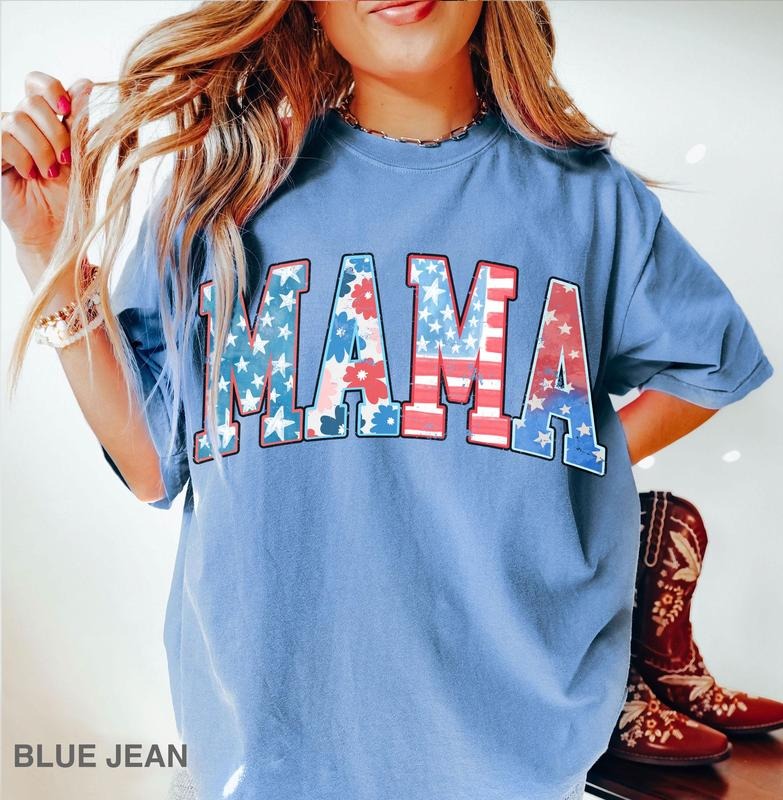 American Mama Tee, Retro Mama America Shirt, 4th of July Apparel, USA Comfort Color Top, Patriotic T-Shirt