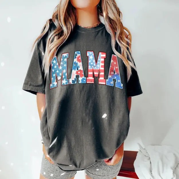 American Mama t-shirt, Mama Shirt, Retro Mom America tee, 4th of July T-Shirt, American Mama, Retro USA Shirt, Shirt Top Crewneck Casual Oversize
