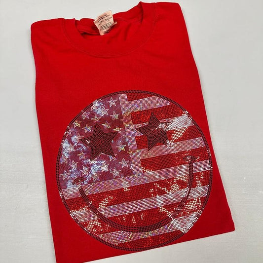 American SPANGLED Happy Face Comfort Colors T-Shirt