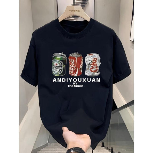 American Style Trend High Street Casual Printed Men's Half Sleeve T-shirt Men's 2025 Summer Pure Cotton Loose Short Sleeve Summer