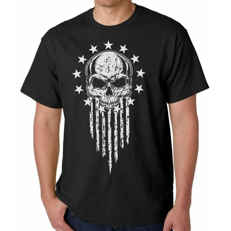 American Warrior Patriot T-SHIRT ~ USA Flag Skull Tee ~ Military Veteran Made in USA