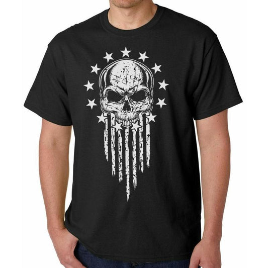 American Warrior Patriot T-SHIRT ~ USA Flag Skull Tee ~ Military Veteran Made in USA