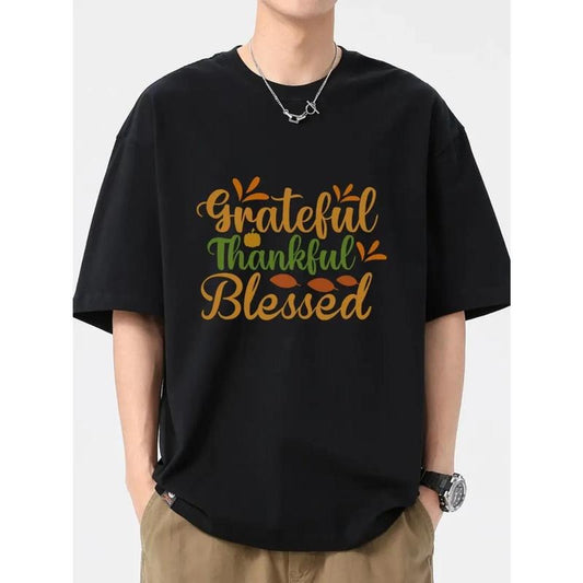 American alphabet short-sleeved pumpkin print T-shirt, fun pattern casual sweatshirt Made in USA