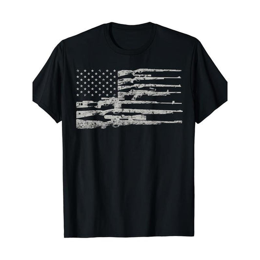 American flag T-shirt with machine gun Made in USA