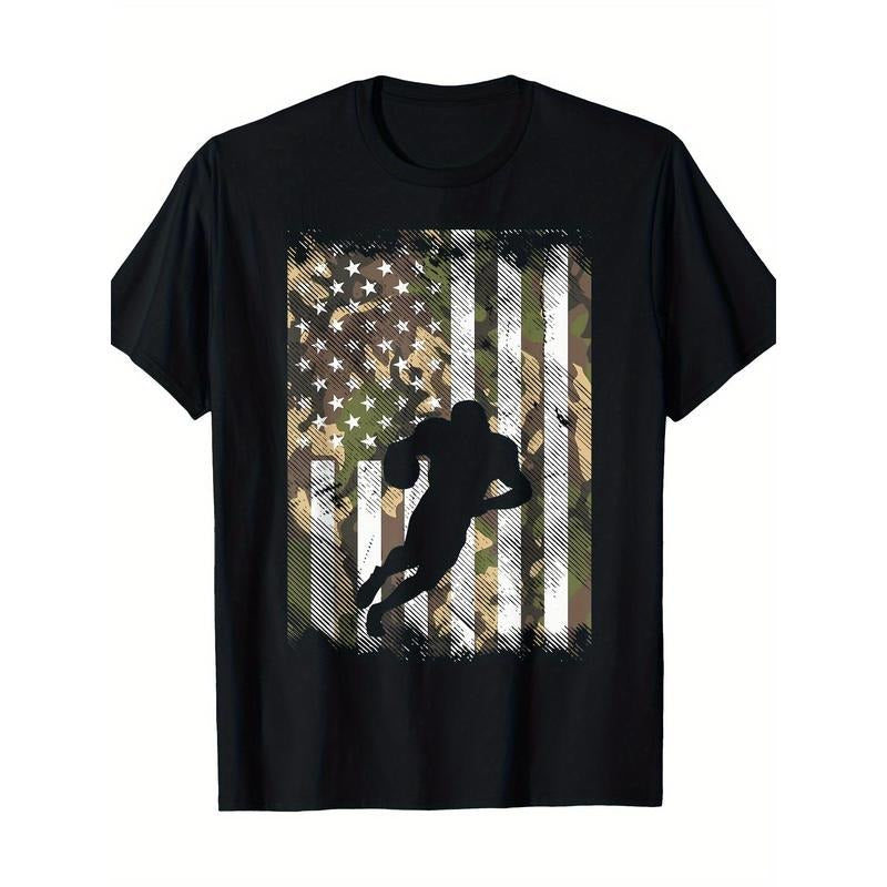American flag football player retro patriotic t-shirt, men's t-shirt, 220g made in usa