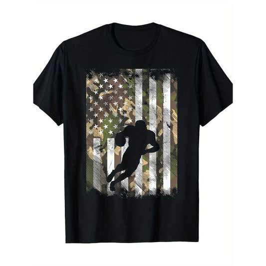 American flag football player retro patriotic t-shirt, men's t-shirt, 220g made in usa