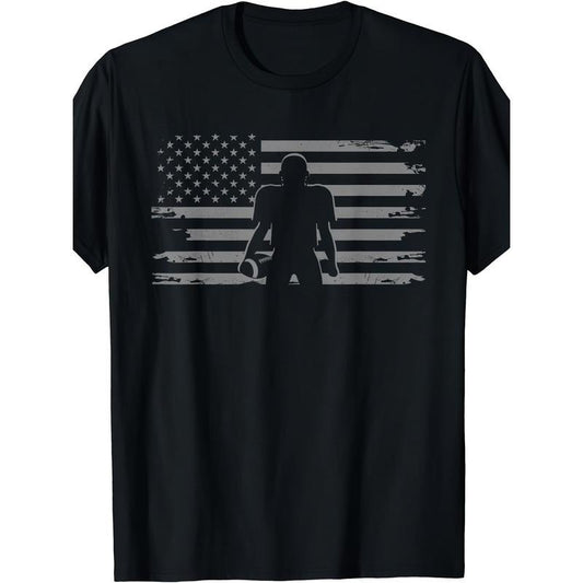 American football Player silhouette print men's crew neck short sleeve cotton T-shirt, casual summer T-shirt, suitable for everyday wear and resort made in usa