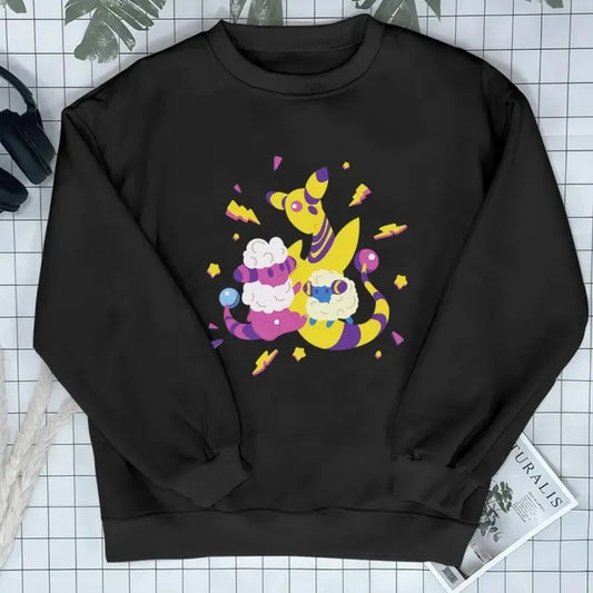 Ampharos Mareep Flaaffy Funny Sweatshirt Kawaii Shirt Design Electric Sheep Colorful Tee Goat Anime Shirt Holiday Gift, Cute Shirt , Gift For Fan Pokemon , Gift For Man And Gift For Women , Anime Graphic Tee Menswear Top Crewneck Hoodie Sweaters