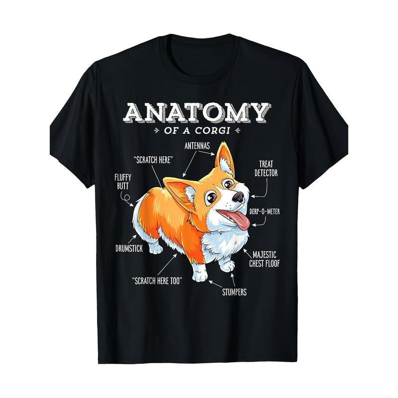 Anatomy Of A Corgi Funny Dog Lovers 220g 100% Cotton T-Shirt made in usa