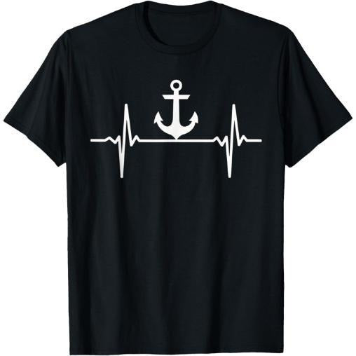 Anchor Heartbeat Funny Clothing Pulse Sailing Boat Sea Sail T-Shirt Made in USA