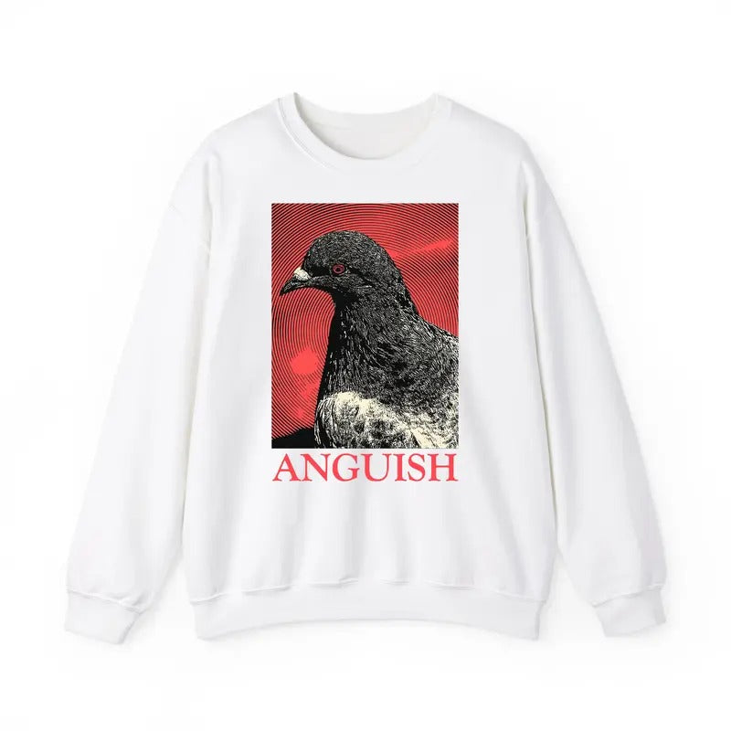 Anguish Pigeon Vintage Japanese Sweatshirt, Vintage Japanese Quote Merch, Animal Meme Funny Outfit, Retro 90s Unisex Comfort Gift