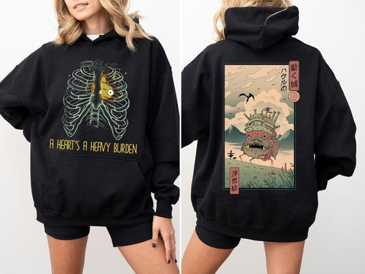 Anime - A Heart's A Heavy Burden 2 Sided Hoodie Sweatshirt Tshirt, Howls Moving Castle Shirt, Studio Ghibli, Anime Hoodie, Anime Sweatshirt