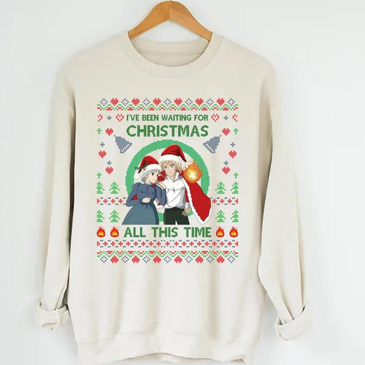 Anime Christmas Sweatshirt, Howl's Moving Castle Shirt, Calcifer, Howl, Sophie, Studio Ghibli, Hayao Miyazaki