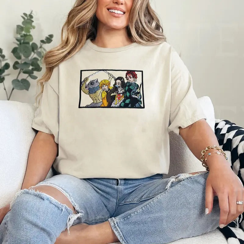 Anime Embroidered Sweatshirt, DS Anime Characters Embroidery Crewneck Tshirt Hoodie, Anime Shirt Gift For Otaku