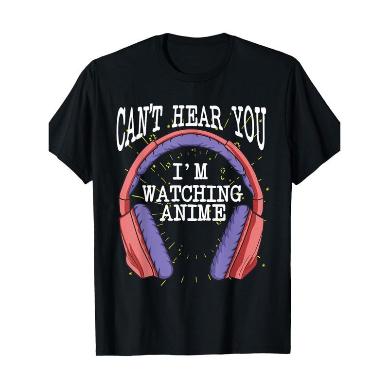 Anime-Themed Cotton T-Shirt, 100% Cotton, Regular Fit, Crew Neck, Short Sleeve, Slight Stretch, Geometric Pattern, with Digital Print, for Casual Weekend Wear, All-Season Knit Fabric Made in USA